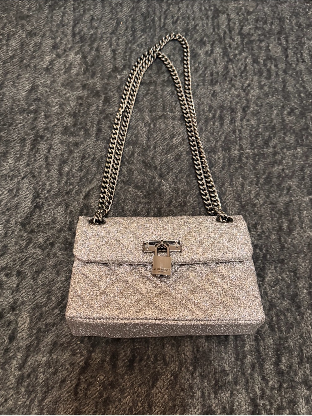 Kurt Geiger Quilted Sparkle Shoulder Bag in Silver